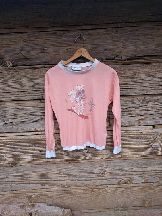 70s paper thin ski bunny shirt S M - image 1