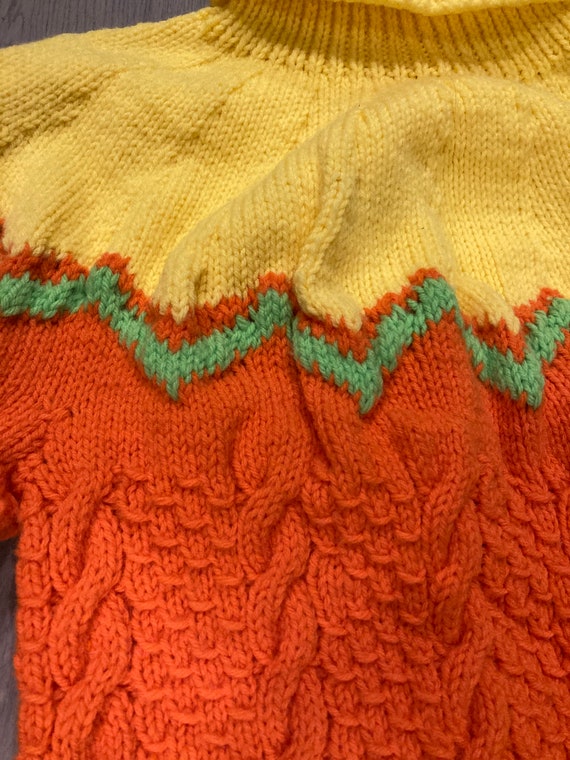 70s rainbow hand knit cable turtleneck sweater S - image 3