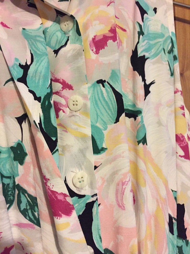 80/'s Floral Collared Tea Dress Day Dress Summer Dress Picnic Belted Floral Ditsy Button Front Down Open Boho XS S