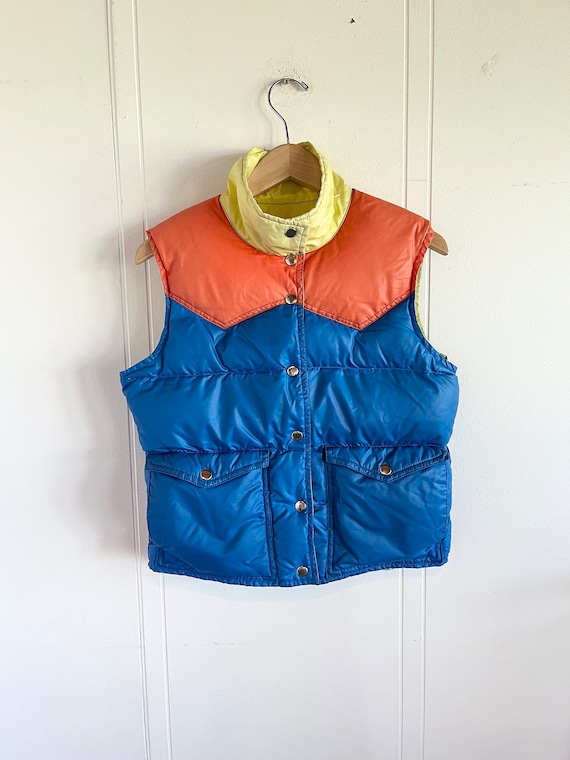 70s Rainbow Puffer Down Vest S