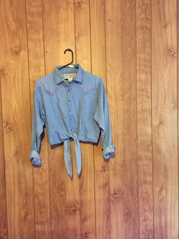 denim tie up shirt