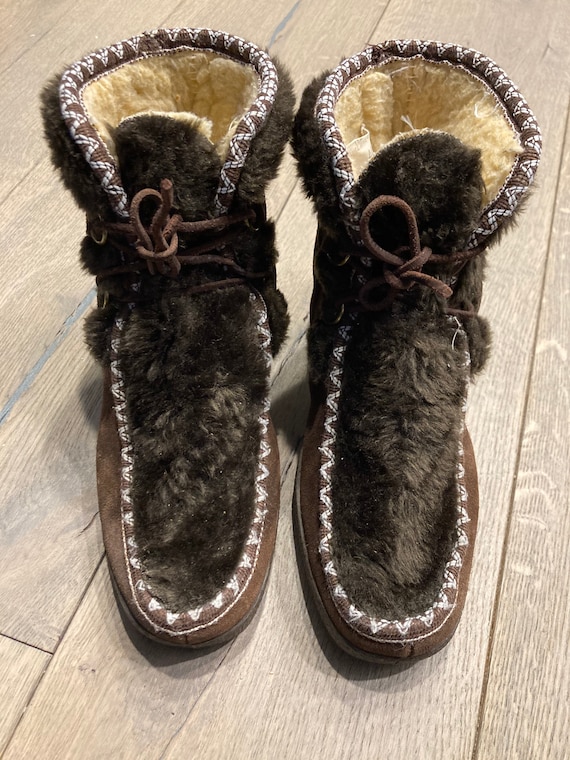 60s Snowland Boots Moc Toe MukLuk Sherpa Faux fur… - image 2