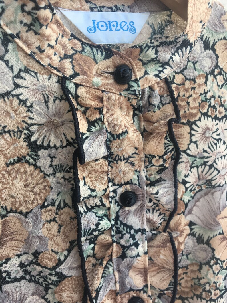 70s Floral Tuxedo Dress A Line Shirt Boho Mod Mid Century S