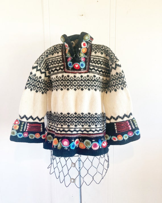 Wool Folk Nordic Sweater Chunky OOAK vintage hand 