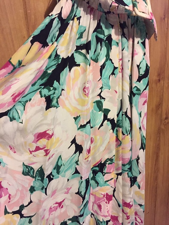80/'s Floral Collared Tea Dress Day Dress Summer Dress Picnic Belted Floral Ditsy Button Front Down Open Boho XS S