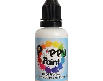 White Edible Poppy Paint, Fast Drying Poppy Paint for Cakes, Cookies, Chocolates, FDA Compliant Premium Quality Poppy Paint (30ml)