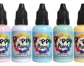 Edible Poppy Paints- Blush, Lavender, Yellow, Frozen, Mint, Buttercup (5Pc Pastel Set Kit) (30ml Each)