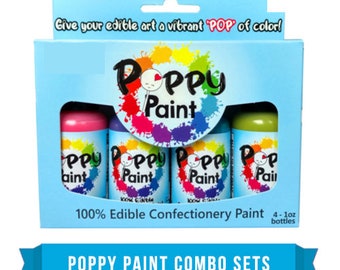 Edible Poppy Paints, Fast Drying Poppy Paint for Cake Pops, Cookies, Chocolates – Pink, Purple, Teal, Avocado (4Pc Set Kit) (30ml Each)