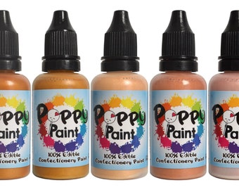 Pinturas de amapola comestible – oro miel, oro, champán, oro rosa, caramelo de algodón (5pc juego perlado) (30 ml cada uno)