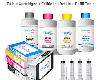 Paquete combinado de tinta comestible - Cartuchos 5 Pack CLI-271XL / PGI-270XL, Botellas de recarga de tinta comestible 100ml cada una, Herramientas de recarga de tinta