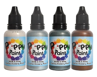 Pinturas de amapola comestibles – perla, plata, metal pistola, bronce (4pc perlado juego) (30ml cada uno)