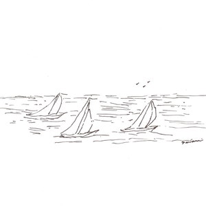 Three Sailboats in the Ocean