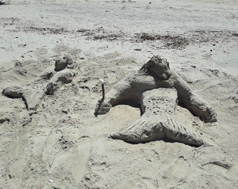 Neptune and His Faithful Dogfish, Sand Art at the Beach