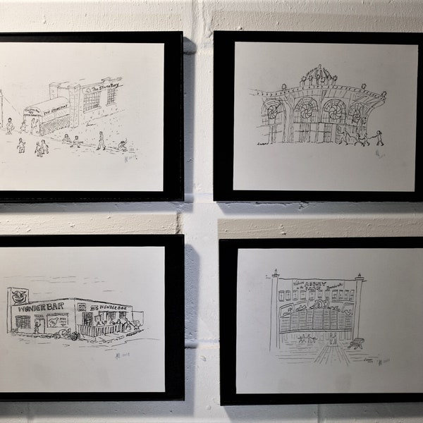 Asbury Park Framed Original Prints-Set of Four