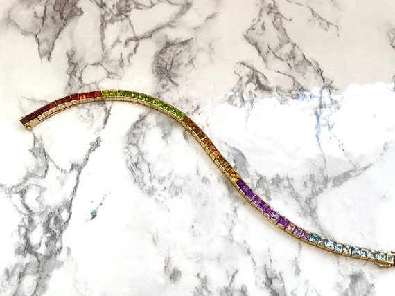 Rainbow multi color gemstone bracelet in 14k gold… - image 3