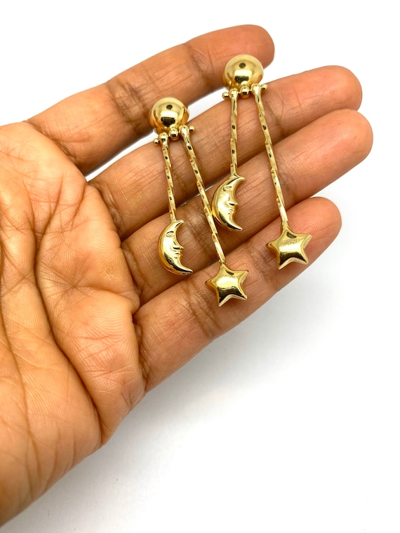 Moon and Star 14k gold earrings