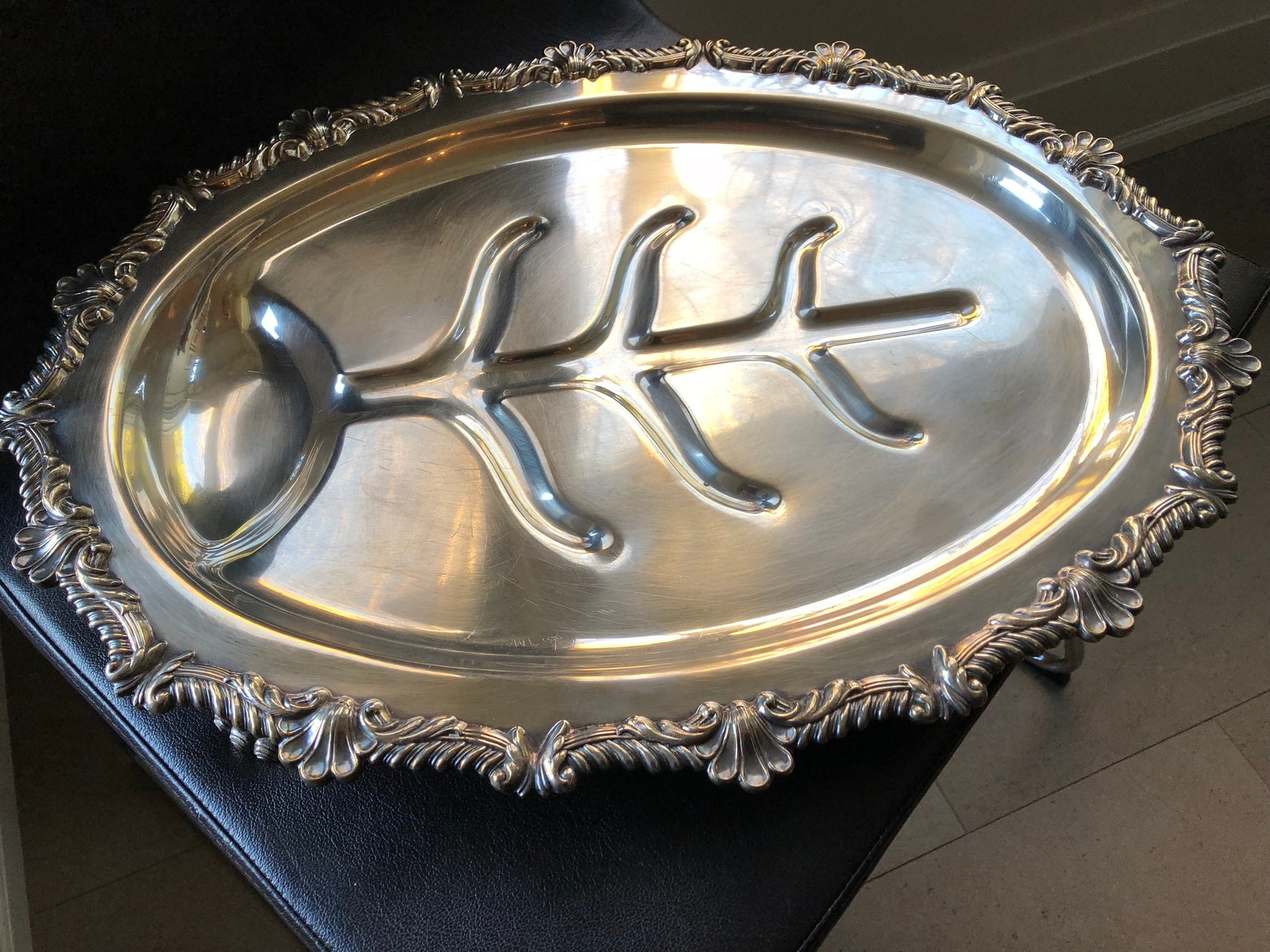 Antique Silverplate large Oval Meat Tray Platter footed Etsy