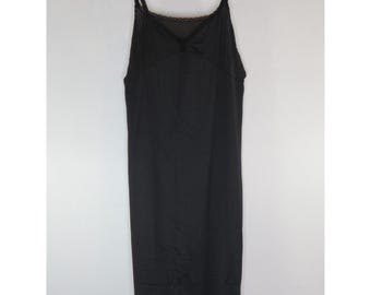 Camisón de encaje negro Vintage Shadowline para mujer, talla 42 XL