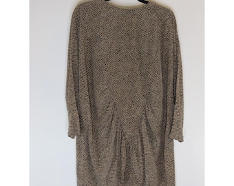 Túnica vintage única Nora Noh de espiga negra y tostada de los años 80, talla 1X, 100 % seda