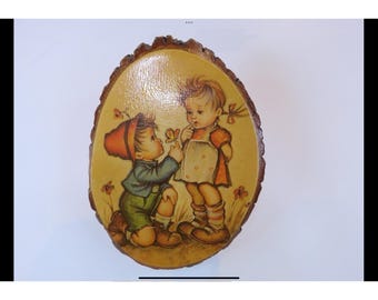 Placa de madera Hummel de Atlantic City, Nueva Jersey. Vintage para niños. Borde de corteza cruda.