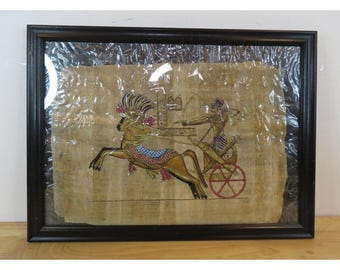 Pintura en papiro egipcio del faraón Ramsés II enmarcada en la antigua batalla de Kadesh