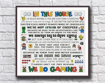 Funny Cross Stitch Pattern PDF - Video Game Quotes - In This House We Do Gaming - Instant Download