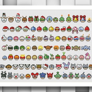 Super Mario Mushrooms Сollection P3 Funny Cross Stitch Pattern Video Game PDF Instant Download - pixel art - Set of 100 Mushrooms