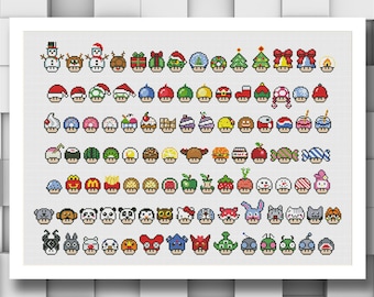 Super Mario Mushrooms Сollection P3 Funny Cross Stitch Pattern Video Game PDF Instant Download - pixel art - Set of 100 Mushrooms