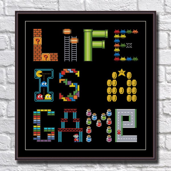 Life Is a Game - Retro Video Games Funny Cross Stitch Pattern PDF Instant Download