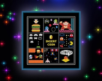 Insert Coin - Retro Arcade Game Cross Stitch Patterns PDF - Video Game Cross Stitch Pattern - Vintage PC Nostalgia 80s Y2K