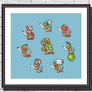 Super Mario - Bowser and Koopalings - Retro Video Game - Cross Stitch Pattern PDF Instant Download