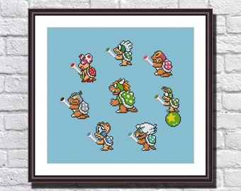 Super Mario - Bowser and Koopalings - Retro Video Game - Cross Stitch Pattern PDF Instant Download