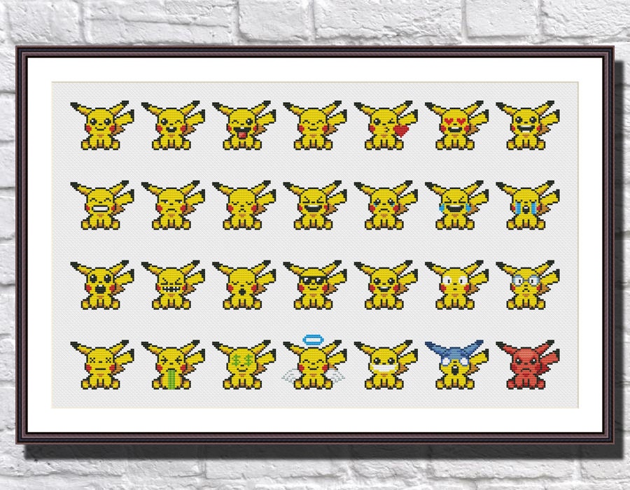 Pikachu Emoji 2 Pokemon - Set of 28 Cross Stitch Pattern PDF