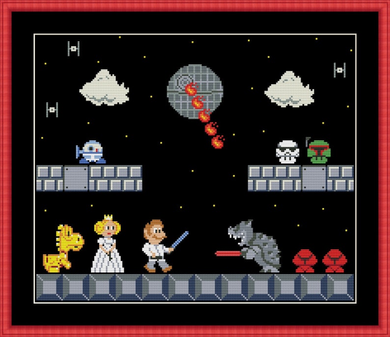 Funny Cross Stitch Pattern PDF Instant Download Super Mario Merry Christmas Retro Video Game Super Mario