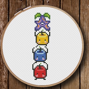 Stardew Valley inspired Junimo & Stardrop Funny Video Game Cross Stitch Pattern PDF Instant Download - pixel art