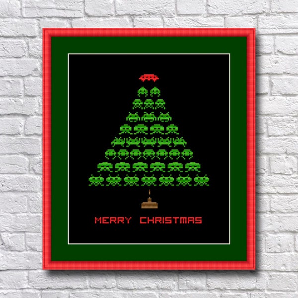 Space Invaders Christmas Tree Cross Stitch Pattern PDF Instant Download