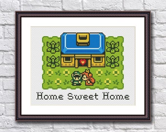 Legend of Zelda - Home Sweet Home - Funny Modern Cross Stitch Pattern PDF Instant Download - Link and Zelda - Gameboy