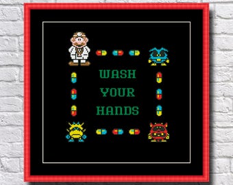 Wash Your Hands Super Mario Cross Stitch Pattern PDF Instant Download - Mario