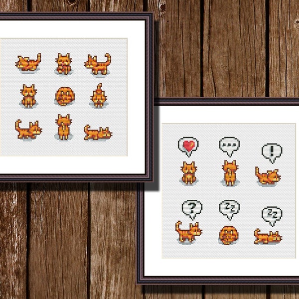 Stardew Valley Funny Video Game Cross Stitch Pattern PDF Instant Download - Red Cat Sampler  2 size & Emotes