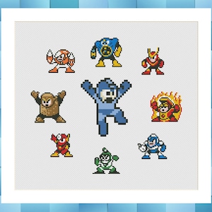 Megaman Sampler Bosses Cross Stitch Pattern PDF Instant Download