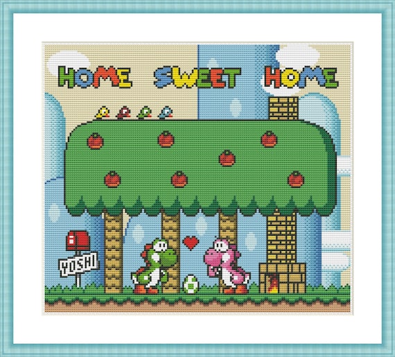 Retro Video Game Funny Cross Stitch Pattern Super Mario Yoshi Home Sweet  Home PDF Instant Download Pixel Art 