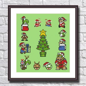 Funny Cross Stitch Pattern PDF Instant Download Super Mario Merry Christmas Retro Video Game Super Mario