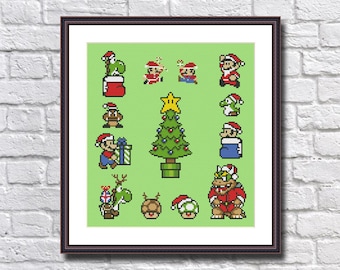 Super Mario Christmas Sampler - Retro Video Game Super Mario - Funny Cross Stitch Pattern PDF Instant Download