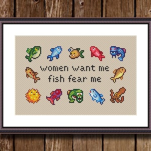 Stardew Valley クロスステッチ パターン ビデオ ゲーム クロスステッチ パターン PDF 即時ダウンロード - 女性は私を欲しがり、魚は私を恐れる - 面白いクロスステッチ