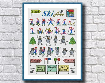 Video Game SkiFree Sampler Cross Stitch Pattern PDF Yeti Arcade Game