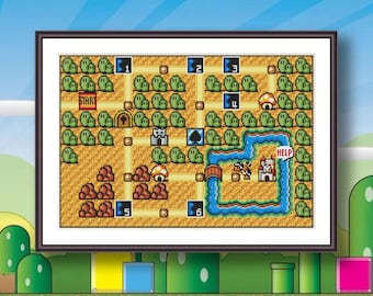 Video Game Cross Stitch Pattern PDF - Super Mario Bros 3 World 1 Map
