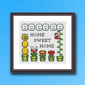 Super Mario Sampler- Home Sweet Home - Retro Video Game Super Mario - Cross Stitch Pattern PDF Instant Download