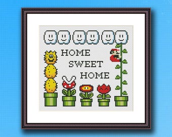 Super Mario Sampler- Home Sweet Home - Retro Video Game Super Mario - Cross Stitch Pattern PDF Instant Download