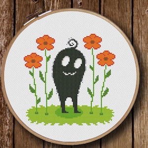 Funny Cross Stitch Pattern Video Game Stardew Valley Krobus Flowers PDF Instant Download Pixel art