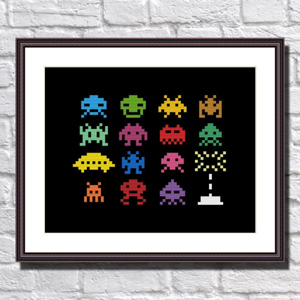Space Invaders Funny Modern Cross Stitch Pattern - PDF Instant Download - Retro Video Arcade Game - We Come In Peace - Aliens